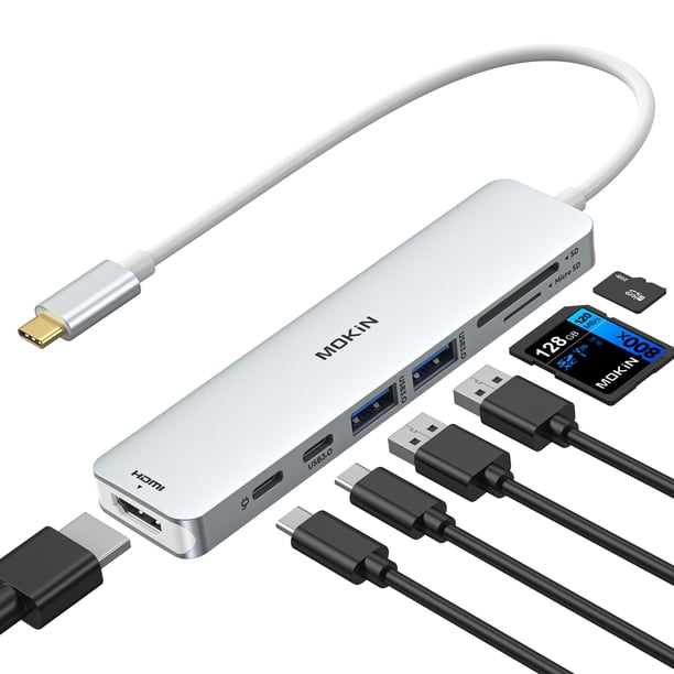 Hub USB C MoKin 7 en 1 con HDMI, SD/TF, puerto de datos PD de 100 W
