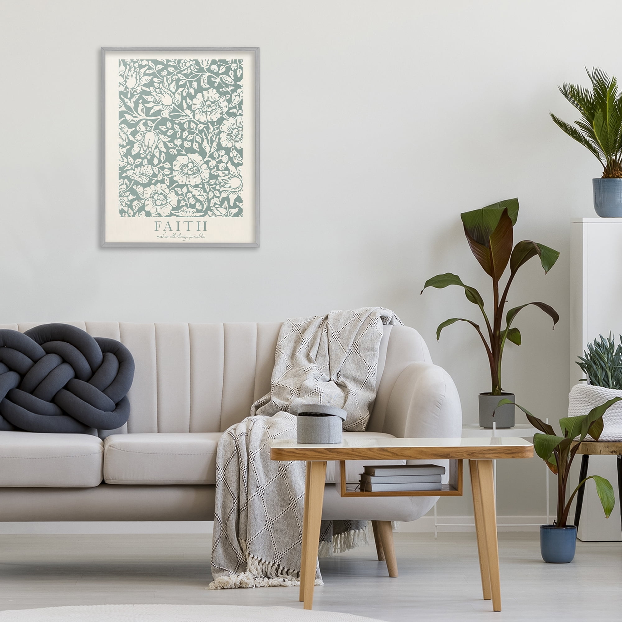 Stupell Industries Faith Quote with Floral Pattern Gray Framed Giclee Art, design by Wild Apple Portfolio