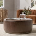 thumbnail image 2 of Pemberly Row Contemporary Leather Round Cocktail Coffee Table Brown, 2 of 6