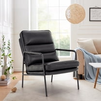 Mid Century Modern Accent Chair Black, PU Leather Living Room Chairs, High Backrest & Upholstered Lounge Chair For Bedroom Office Reading, Metal Frame Design