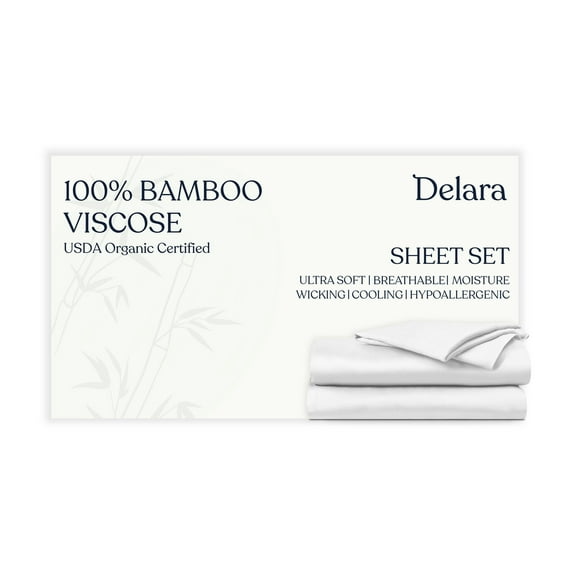 Delara Breathable & Cooling Technology, Viscose from Bamboo Sheet Set - Twin Size, Deep Pocket Bed Sheets - White
