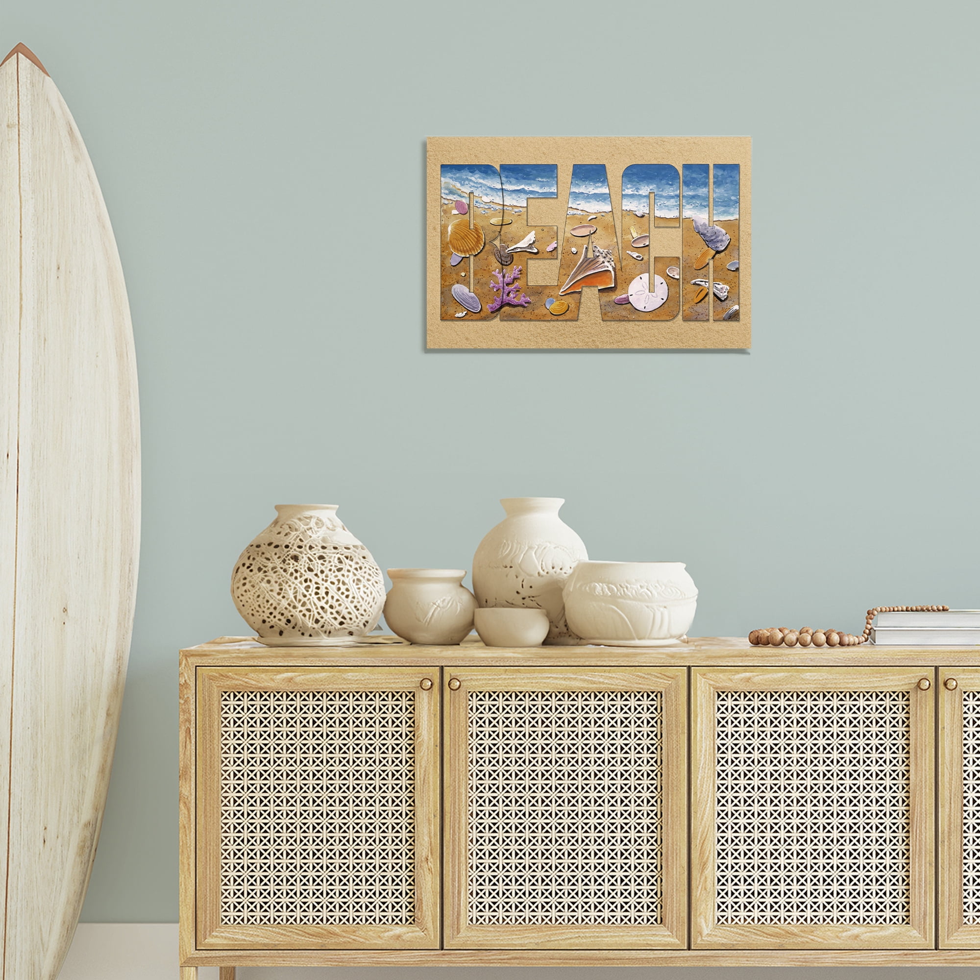 Stupell Industries Outlined Beach Letters Nautical & Beach Painting Wrapped Canvas Art Print Wall Art, 24 x 16