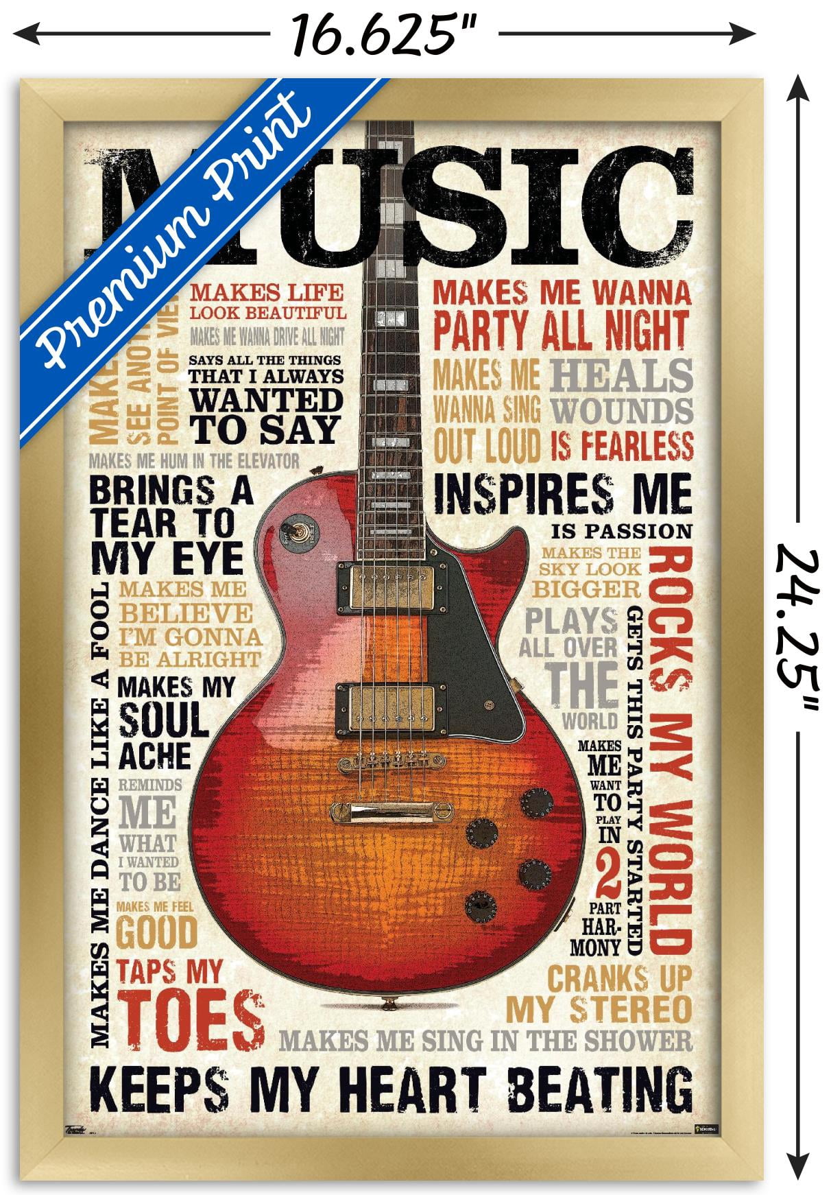 Music Inspires Me Wall Poster, 14.725" x 22.375", Framed