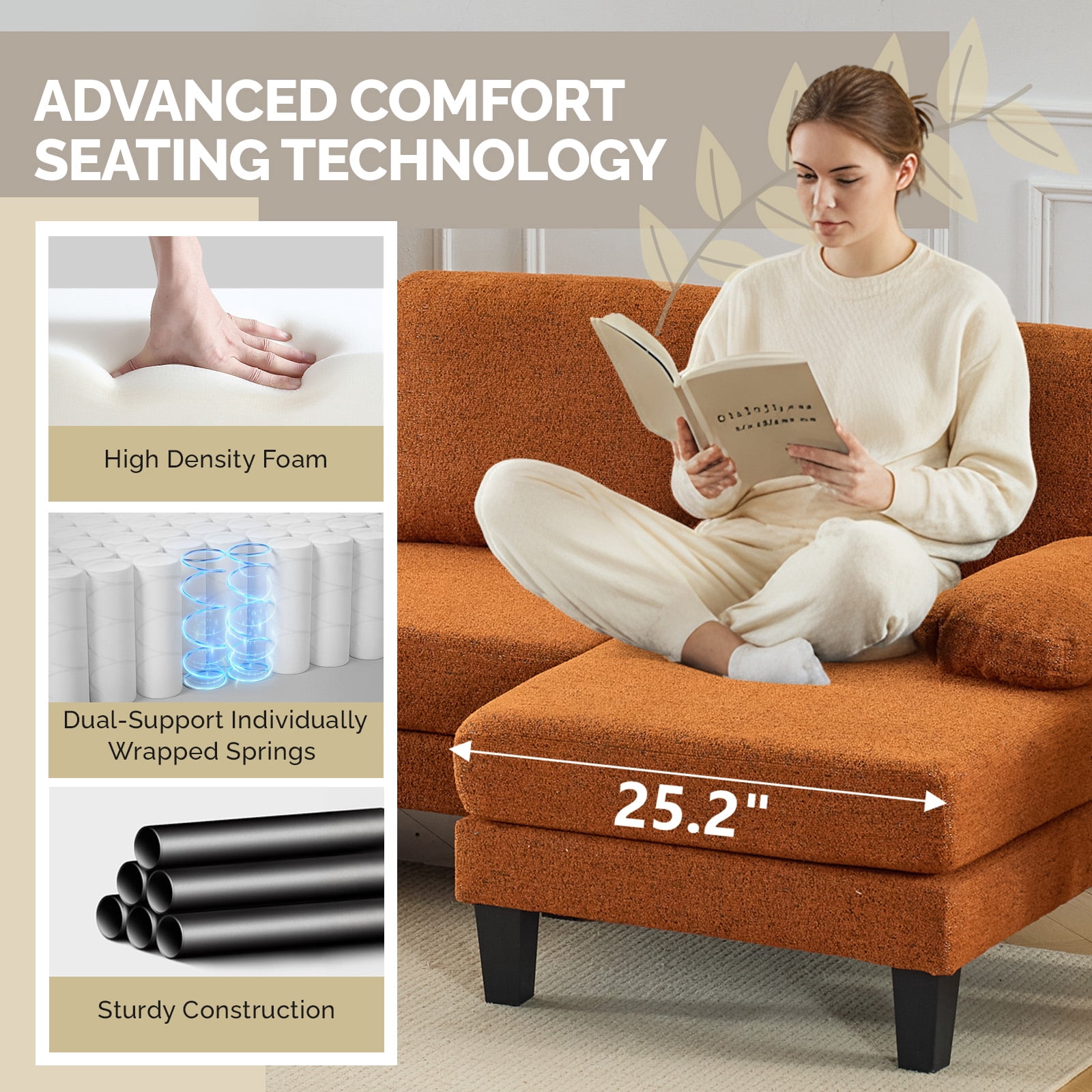U-Shaped Convertible Sectional Sofa with 2 Chaise Lounges, 4-Seater Modular Couch with Removable & Washable Chenille Covers, L-Shaped Couches for Living Room Apartment, Heavy Duty Plastic Legs