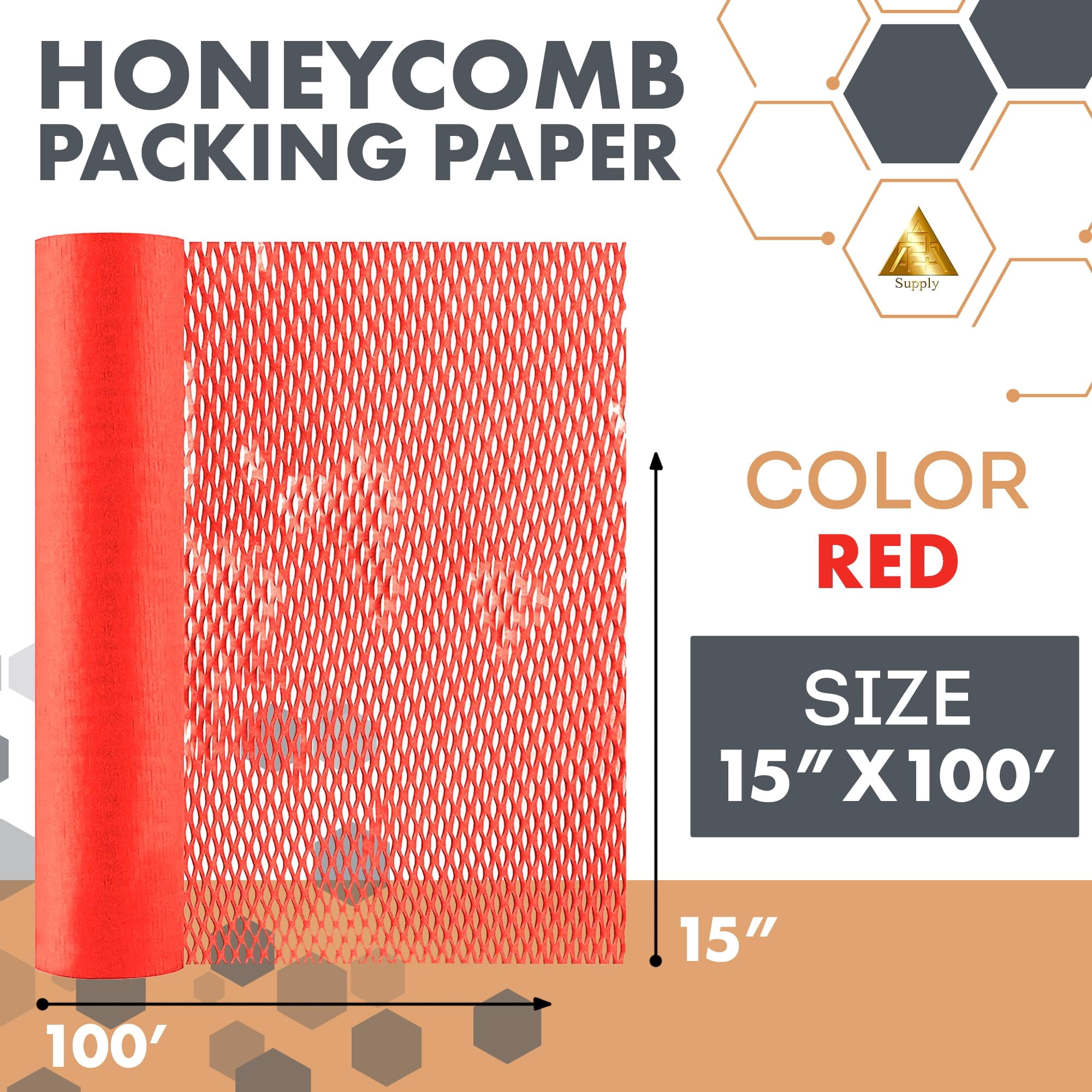Red Honeycomb Packing Paper for Moving Breakables, 15 Inch x 100 Feet. Fragile Shipping Supplies. Perforated Packing Materials for Fragile Items. Moving Paper Wrap. Eco Friendly Packaging