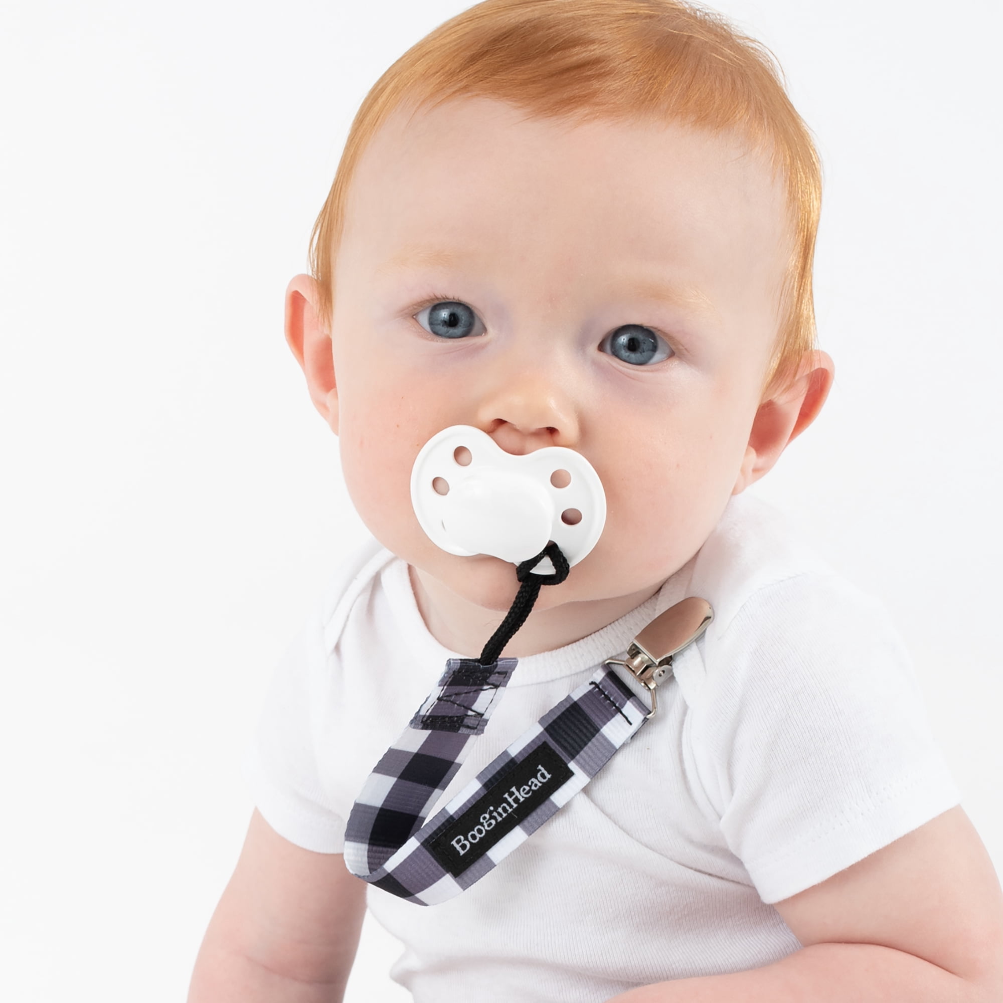 BooginHead Universal Pacifier Clips, Infant Toddler Boys and Girls, Red Plaid