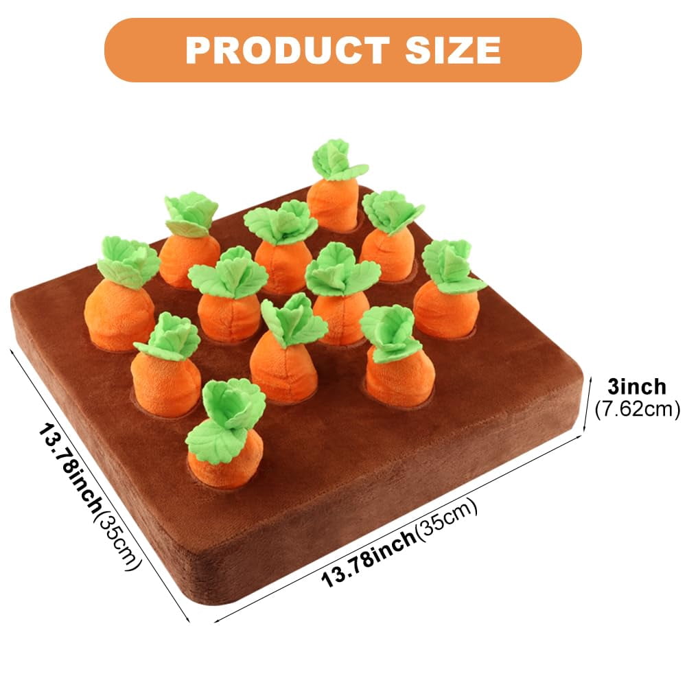 Carrot Dog Toys – Carrot Snuffle Mat for Dogs, Interactive Dog Plush Puzzle Toys 2 in 1 Fun Nosework Feed Games, Pet Stress Relief and Brain Training Foraging Skill with 12 Carrots