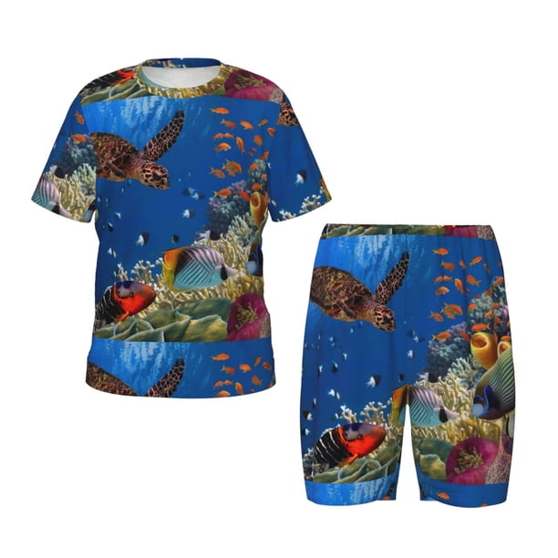 Balery Colorful Coral Reef Conjunto de Pijama Infantil de Manga Corta con Estampado – Ropa de Dormir de Algodón Suave-Small