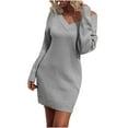 thumbnail image 2 of BSDJILFG Winter Dresses for Women 2025,Off Shoulder V-Neck Sweater Dress,Long Sleeve Cotton Blend Soft Knit Bodycon Warm Cocktail Dress, 2 of 7