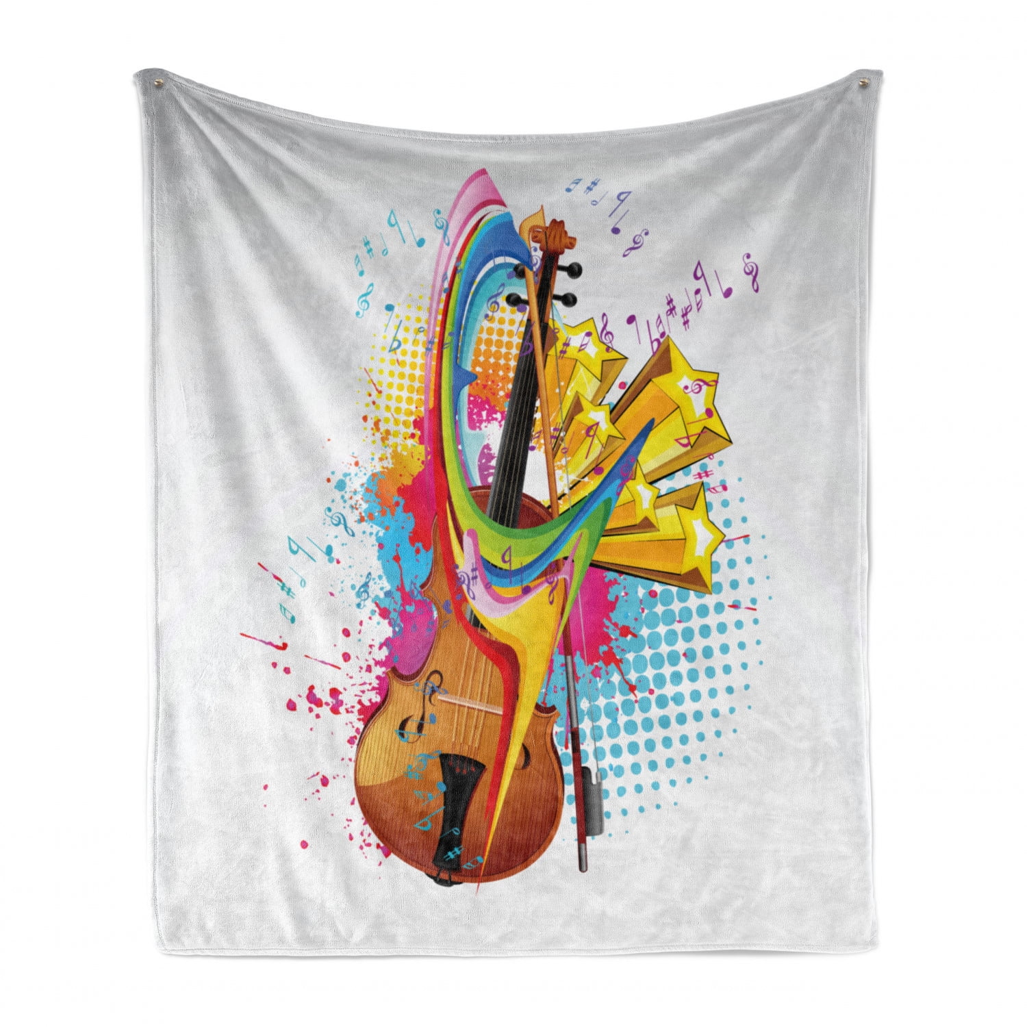 Illustration of American Young Woman Portrait with Musical Instruments Print Ambesonne Music Soft Flannel Fleece Throw Blanket 50 x 60 Multicolor Cozy Plush for Indoor and Outdoor Use 