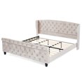 thumbnail image 3 of Christopher Knight Home Velvet Upholstered King Bed Frame with Wingback Headboard & Scroll Footboard, Beige, 3 of 13