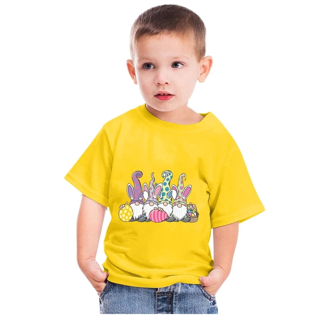 TIMIFIS Easter T-Shirts pour Enfants Garçons Filles Mignons Œufs Gnomes Imprimé Manches Courtes T-Shirt Été Col Rond T-Shirt Hauts, 9 Ans