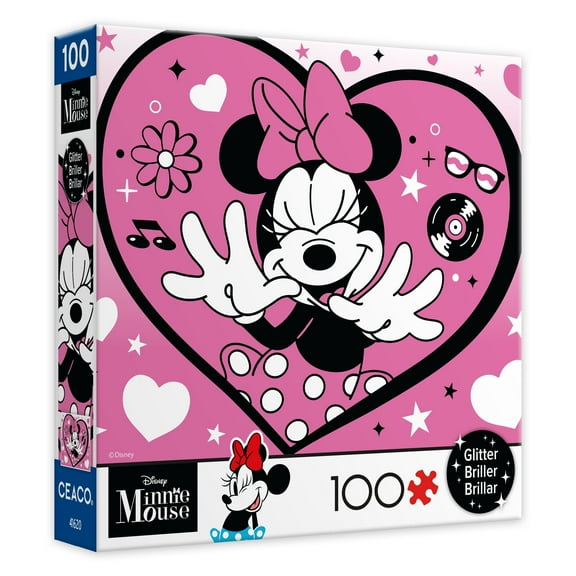 Ceaco Kids Entertainment Deluxe Minnie Heart Glitter 100-Piece Interlocking Jigsaw Puzzle for Children Ages 6 