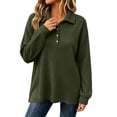 thumbnail image 2 of Women's Oversized Waffle Knit Sweatshirt Lapel Button Collar Long Sleeve Loose Basic Casual Everyday Top, 2 of 9