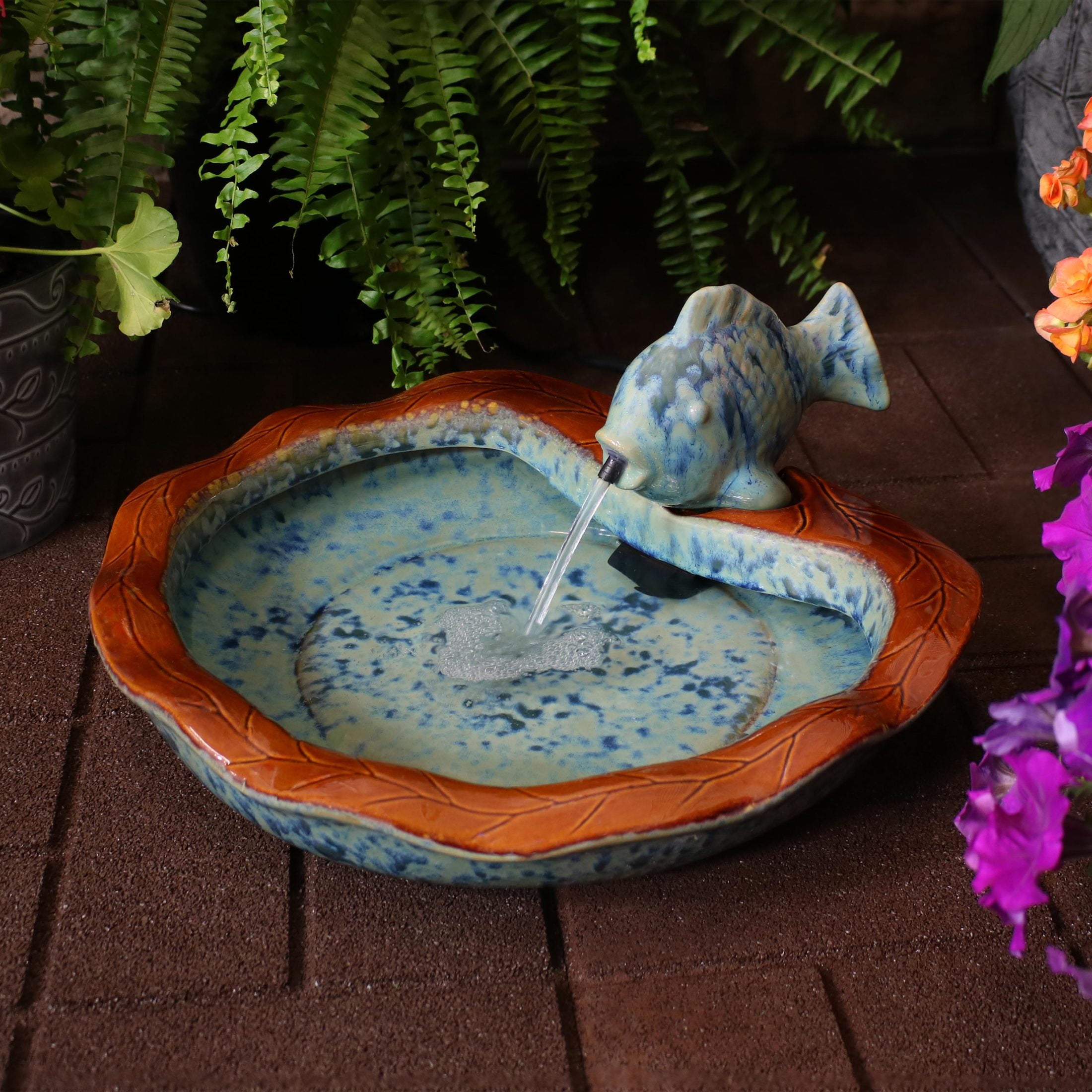 Sunnydaze Aqua Fish Glazed Ceramic Outdoor Water Fountain