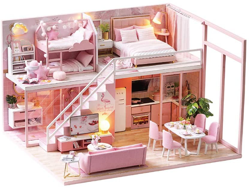 VKStar Blue Women Dollhouse Miniature DIY Mini Dollhouse with Furniture for Girls Birthday Gift House Kit Creative Room Toys with Dust Proof and Music Movement
