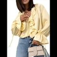 thumbnail image 3 of Camisa Informal de Larga con Volantes para Mujer, Blusa de Satén de Seda para Trabajo, Ropa de y Otoño Amarillo S, 3 of 8