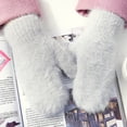 thumbnail image 3 of 1 Pair Women Gloves Solid Color Faux Rabbit Fur Autumn Winter Windproof Knitting Gloves Christmas Gift, 3 of 10