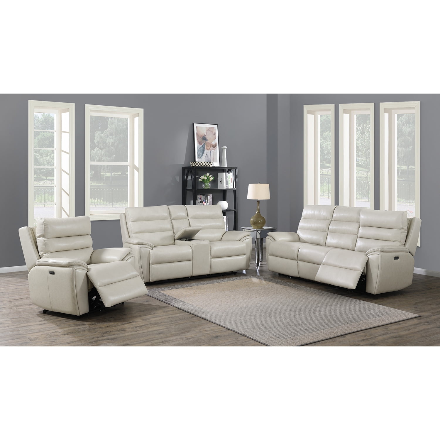 Kepooman Modern Leather Recliner with Electric Footrest, Head Leather Chair, Articulated Electric Headrest, Ivory Upholstery Kepooman Modern Leather Recliner with Electric Footrest, Head Leather Chair, Articulated Electric Headrest, Ivory Upholstery