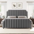 thumbnail image 2 of Eastvita King - Sized Platform Bed Frame featuring a 50-inch Velvet Upholstered Vertical Channel Tufted Headboard/Footboard with Nailhead Trim/No Box Spring Required/Grey, 2 of 7