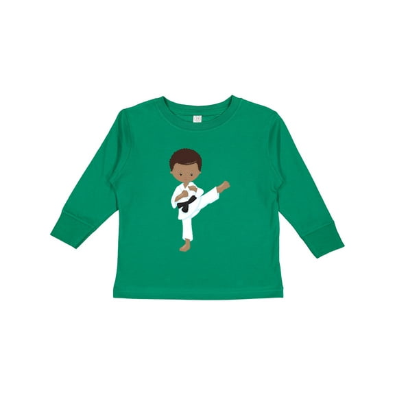 Inktastic African American Boy, Karate Pose, Black Belt Boys Long Sleeve Toddler T-Shirt