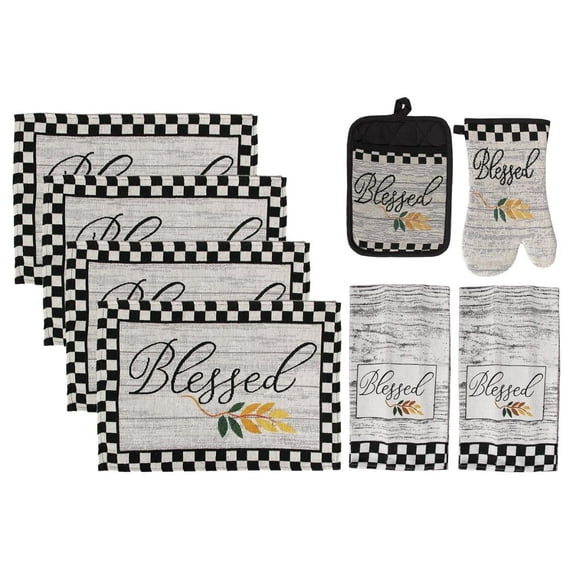 Grateful Blessed Kitchen Towels Fall Placemats Oven Mitt Pot Holder Thanksgiving Kitchen Gift Set
