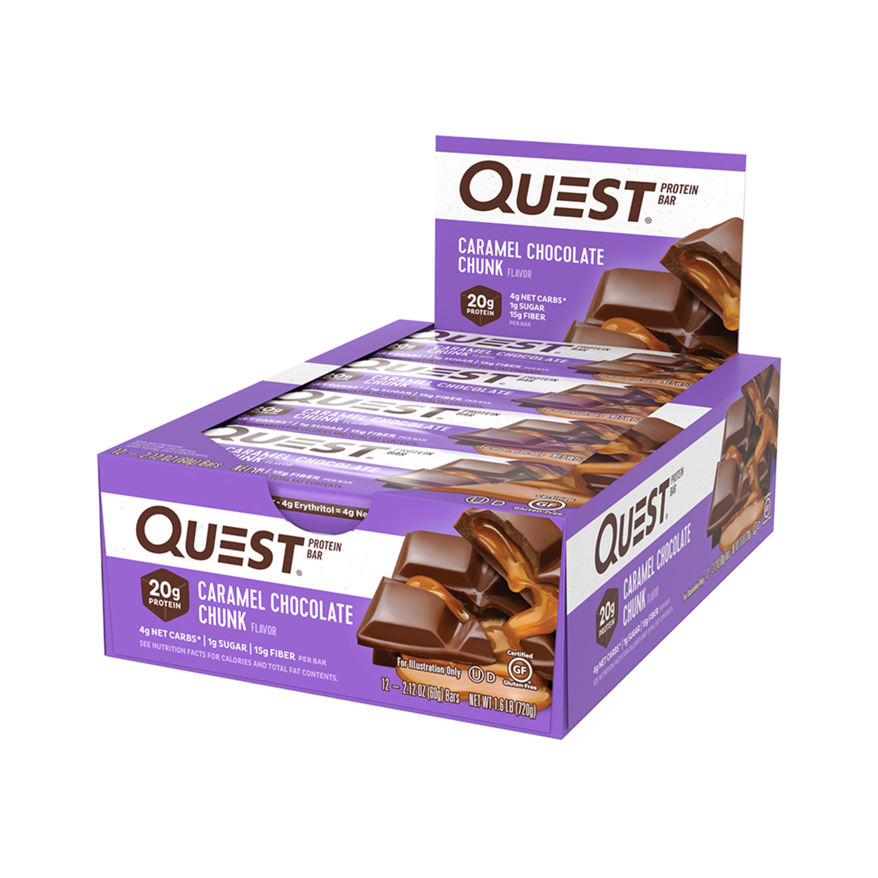 Quest Nutrition Caramel Chocolate Chunk Protein bar, High Protein, Low ...