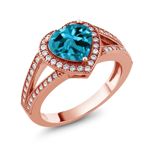 Gem Stone King 18K Rose Gold Plated Silver Ring Heart Shape Topaz and Moissanite (2.44 Cttw) (Size 8)