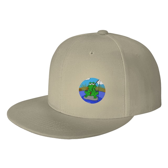 DouZhe Flat Brim Cap Snapback Hat, Cartoon Fishing Frog Prints Adjustable Yellow Adult Baseball Cap