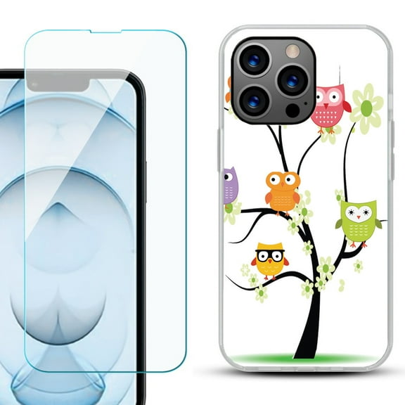 Slim-Fit Gel TPU Phone Case for iPhone 13 Pro Max, with Tempered Glass Screen Protector, by OneToughShield ® - Tree Owl