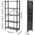 thumbnail image 3 of 5-Tier Foldable Storage Shelves with Wheels, Folding Metal Rack Shelving Unit, Heavy Duty No Assembly Organizer Shelf for Garage, Kitchen, Basement, Pantry, Black, 3 of 6