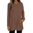 thumbnail image 2 of Helii Women Fall Long Sleeve Shirt Tunic Tops Knit Dressy Sweatshirt Crew Neck Pullover Clothes with Pockets for Women Causal Coffee XL, 2 of 5
