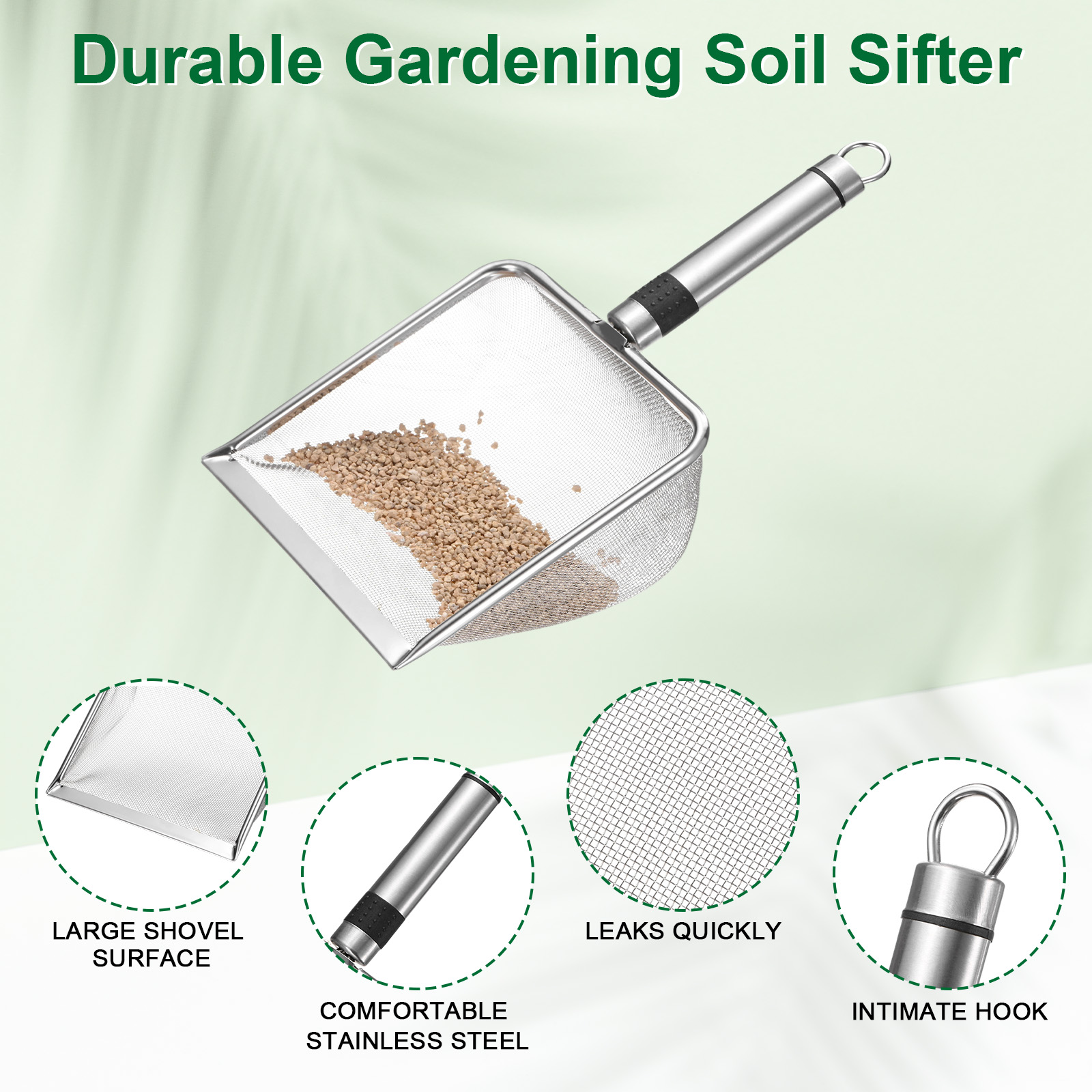 Uxcell1-Pack Gardening Soil Sifter, 1 mm Mesh Stainless Steel Sand Soil Compost Sieve with Stainless Steel Handle [Silver Tone]