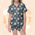 thumbnail image 2 of MUXiin Kids Easter Outfits Girls Cartoon Animals Short Sleeve & Short Pants Outfit Satin Silk Button Up Collared Easter 2 Piece Nightwear Easter Gifts for Boys,Navy,8-9 Years, 2 of 4
