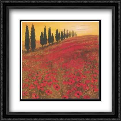 FrameToWall - Poppies 2x Matted 28x28 Large Black Ornate Framed Art Print by Steve Thoms
