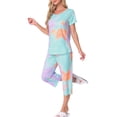 thumbnail image 4 of Conjunto de pijama para mujer INSPIRE CHIC, tie dye, de manga corta, pantalones capri con bolsillos, talla XL, color naranja, 4 of 6