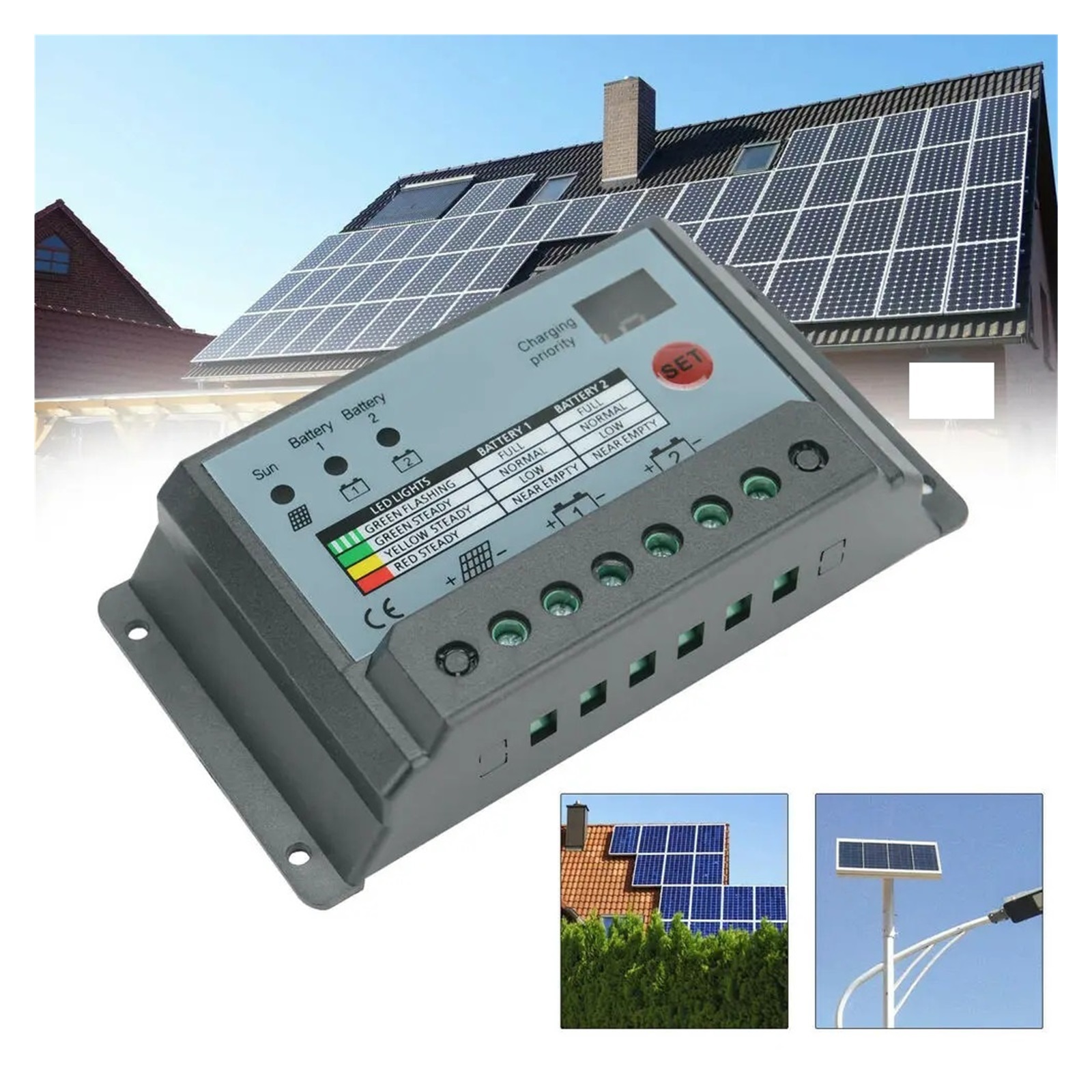 20a Solar Panel Dual Battery Regulator Mppt Charge Controller For 12v/24v Batteries With Lcd Displaying Running Status