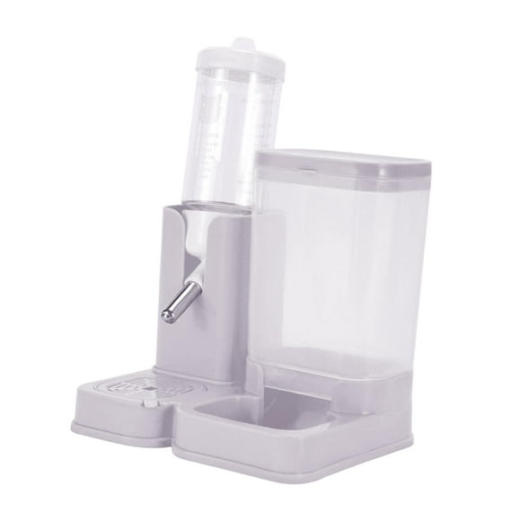 Almencla Hamster Water Bottle Automatic Feeder with Food Container Waterer Stand No Drip 2 in 1 for Home Terrace Living Room Courtyard gray