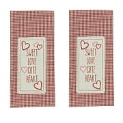 Park Designs Red Check Sweet Love Cute Heart Dishtowel Set of 2