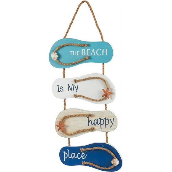 Wooden Beach Sign, Beach Wall Ornament for Home Decor, Wall and Door Decoration, Coastal Theme Decor, Summer Slippers Decor, Perfect Gift for Family and Friends (20.8 X 8.75