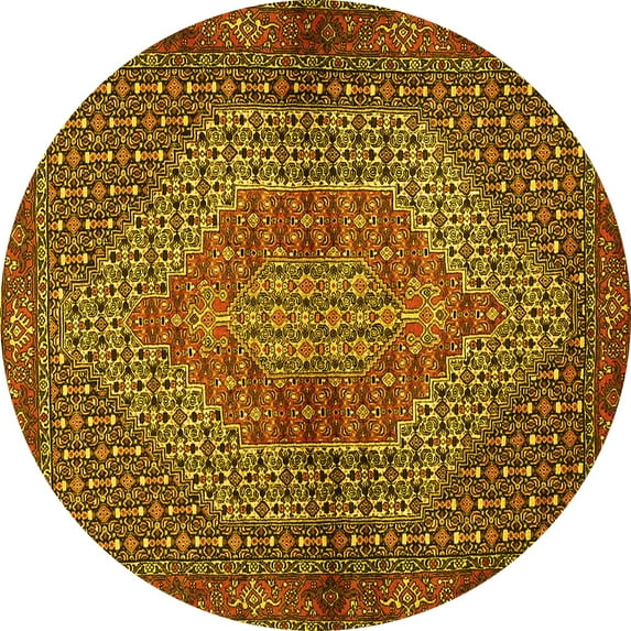 Ahgly Company Machine Washable Indoor Round Persian Yellow Traditional Area Rugs, 6' Round