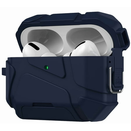 Nakedcelllphone Meteorite Series Bundle for Apple Airpods Pro 3 Case Rugged Cover and Stand (Includes Lanyard Strap Carabiner Clip and Cleaning Kit) - Midnight Navy Blue