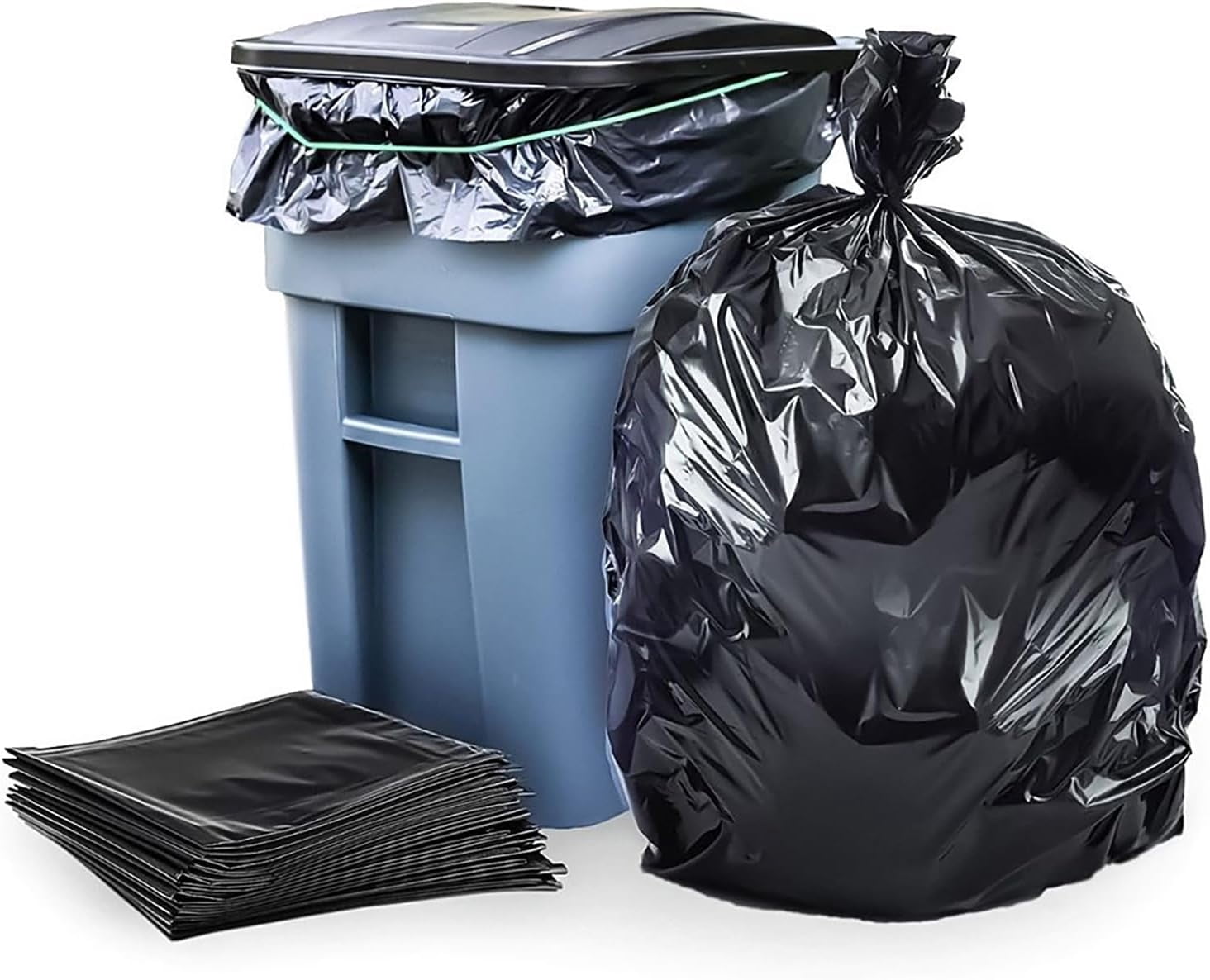 95-96 Gallon Garbage Can Liners Heavy Duty 1.5 Mil Black Trash Bags Tear-Resistant Outdoor Garbage Bags for Rollaway Bins Large 61" x 68" Industrial-Strength Waste Bags (25 Count)