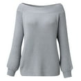 thumbnail image 4 of BKQCNKM Off the Shoulder Sweater Top Oversized Sweaters for Women Black Sweaters for Women Sweaters for Women Long Sleeve Boat Neck Solid Color Womens Sweaters, Gray M, 4 of 6