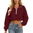 thumbnail image 5 of hoksml Women Half Zip Collar Drawstring Hem Cropped Sweatshirt Drop Shoulder Puff Long Sleeve Pullover for Street Casual Daily, 5 of 8