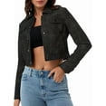 thumbnail image 2 of Veste Courte en Similicuir pour Femme, Col Rabattu, Poche à Rabat, Boutons-Pression, Manteau Rétro, Noir, TTG, 2 of 9