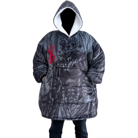 Anime Blanket Hoodie with Pocket (Black Berserker)
