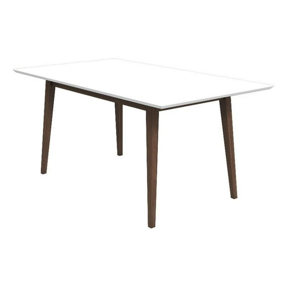 Allora 63" Rectangle Solid Wood White Top Dining Table with Walnut Legs