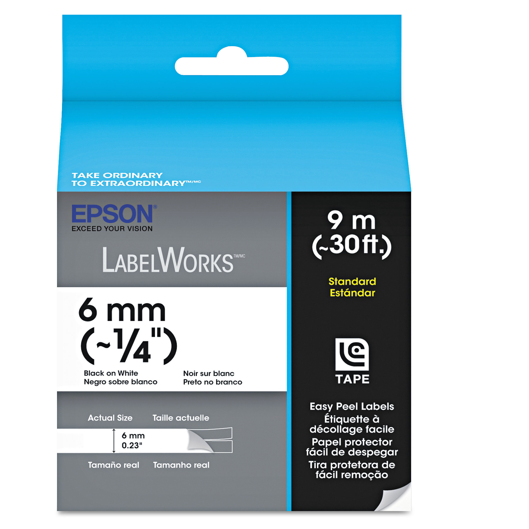 Epson LabelWorks Standard LC Tape Cartridge, 1/4", Black on White
