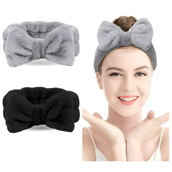 TELOLY 2PCS Spa Headband Bow Hair Band Women,Facial Makeup Head Band Soft Coral Fleece Head Wraps